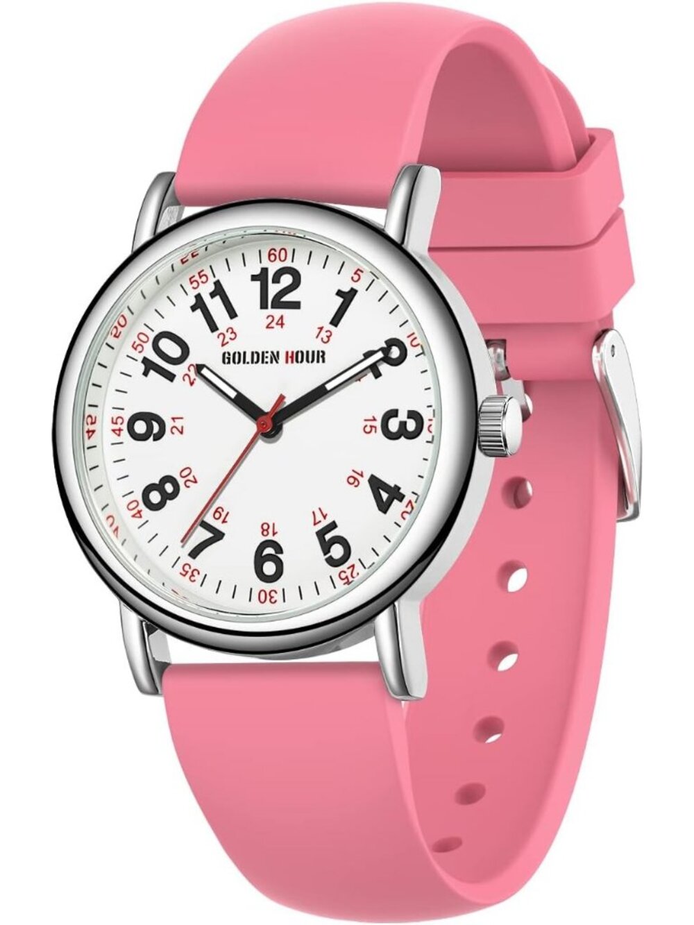 Women's Pink Military Time Easy Read Dial Colorful Silicone Band Wrist Watch